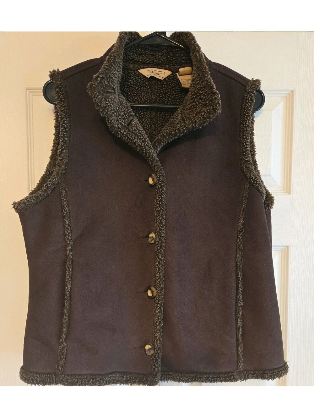Vtg Ll Bean faux seude sherpa lined Vest Brown Womens Sz M